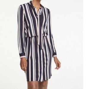 Ann Taylor Striped Shirt Dress with Neck Tie, Size XS